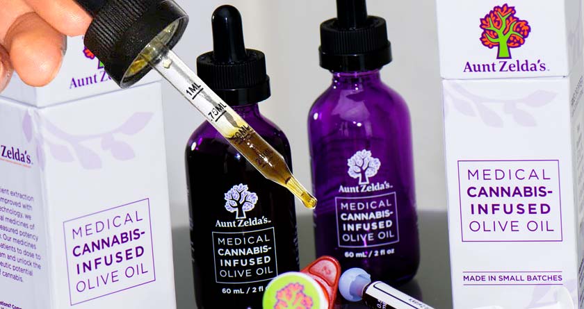 Aunt Zelda’s cannabis extract-infused olive oil and standardized cannabis infused olive oil