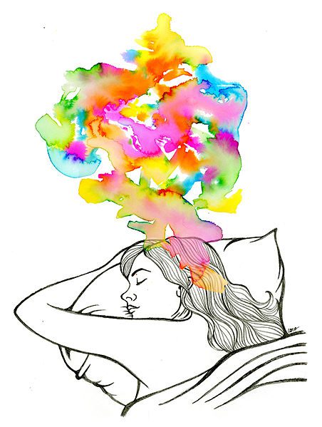 Sleep; REM sleep; deep sleep. An artist illustration of dreaming during REM sleep.