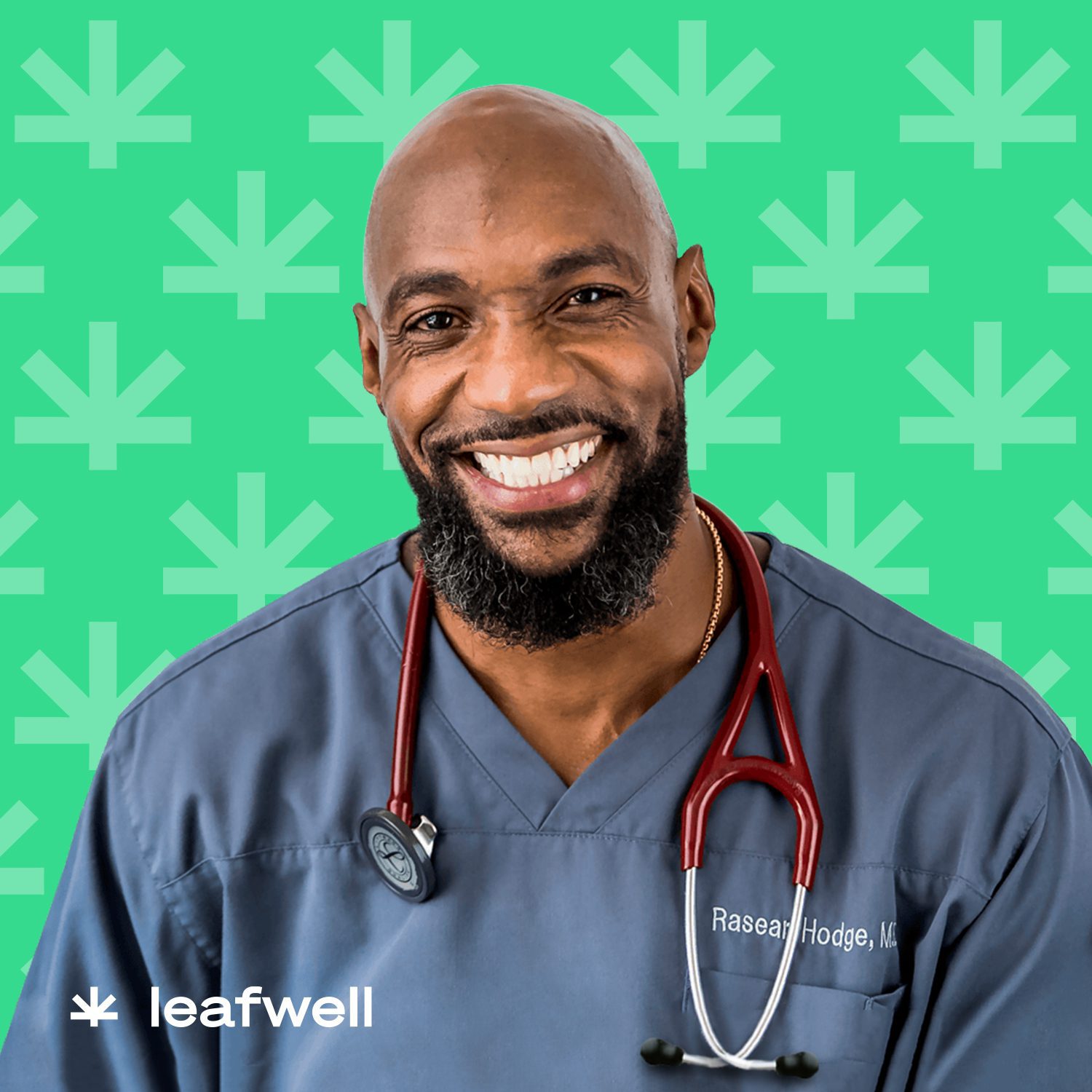 Dr. Rasean Hodge in a green Leafwell's branding