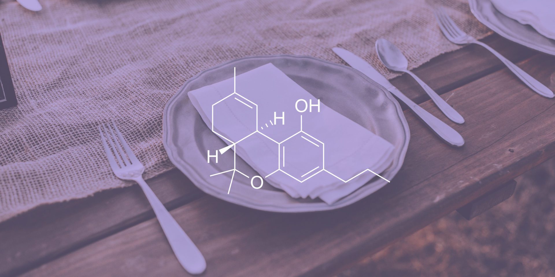 THCV compound elements symbol, plate and spoon, fork, knife, table napkin as background