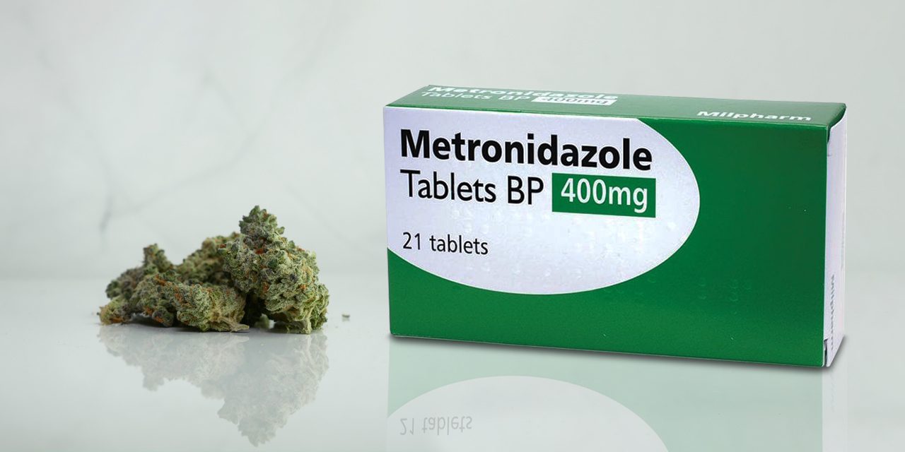 weed and metronidazole tablets in rectangular box