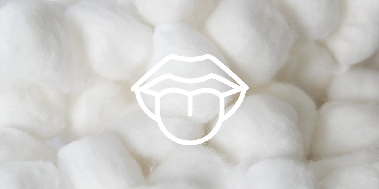 vector illustration of mouth and tongue sticking out with cottonballs as background