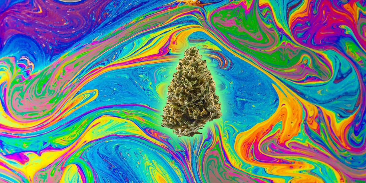 weed on a rainbow background of soap bubbles