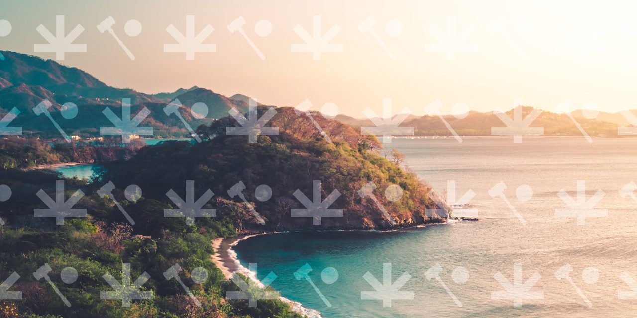 costa rica beach with marijuana graphics overlayed
